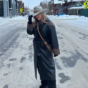 Topshop Faux Leather Colorblock Trench Coat | Belted Long Coat